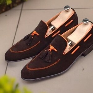 Brown Suede Leather Loafers Slip on Shoes for Men Fashion Shoes, Men&#39;s Designer Shoes