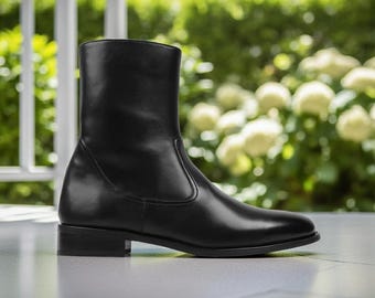 Handmade Black Zipper Boots – Men display picture 1