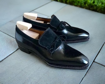 Schwarz Leder Wildleder Anzug Schuhe: Herrenmode Müßiggänger