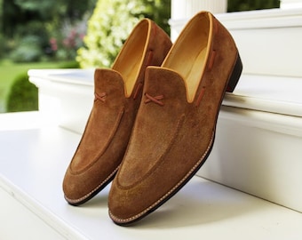 Men's Tan Brown Suede Leather Loafer Slip on Fashion Shoes