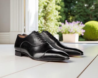Handgefertigte Leder Oxford Schuhe: Schwarze formelle Herrenschuhe