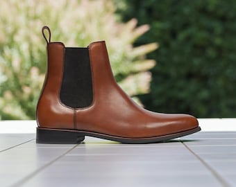 Handmade Tan Brown Leather Chelsea Boots - Men's Ankle Boots