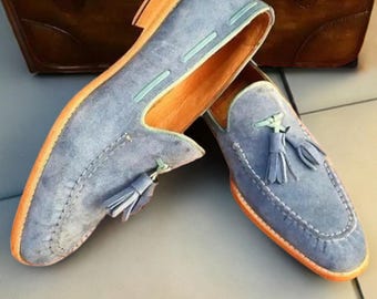 Gray Leather Tassel Loafers: Men's Slip-On Fashion Shoes