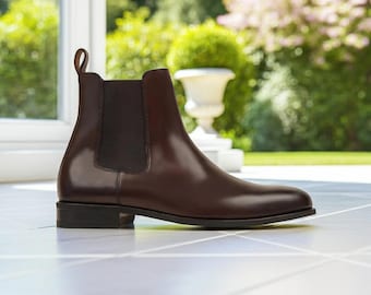Handmade Brown Leather Chelsea Boots for Men