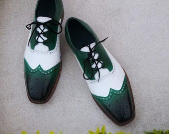 Green & White Leather Spectator Shoes: Men's Wedding Style