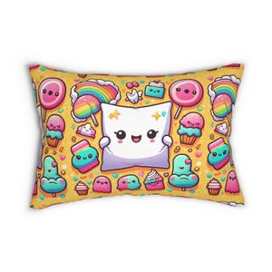 Kawaii Rainbow Dessert Lumbar Pillow, Cute Throw Pillow for Kids Room, Adorable Home Decor, Gift for Birthdays, Add Color to Your Space