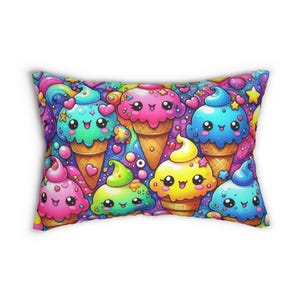 Kawaii Ice Cream Pillow - Cute Lumbar Cushion for Kids, Fun Home Decor, Sweet Gift for Birthdays, Baby Showers, Room Decoration, Playful