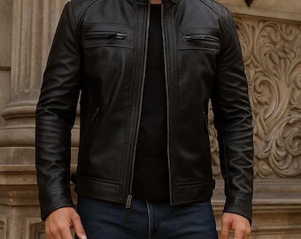 Handmade Cafe Racer Leather Jacket: Men's Retro Biker Style