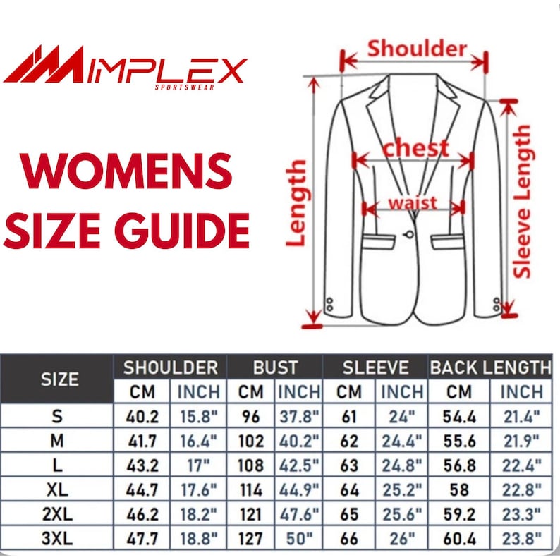 women's leather jacket size chart