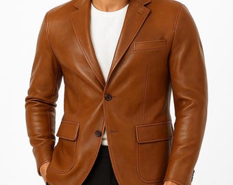 Men's Handmade Real Leather Blazer Brown And Black Jacket - Dress Coat Style Outerwear Coat