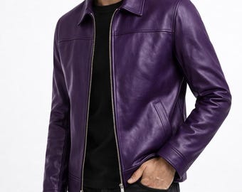 Chaqueta de piel de oveja auténtica para hombre: abrigo clásico minimalista con cremallera