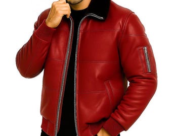 Men's Handmade Genuine Leather Jacket Classic Zipper Moto Bomber