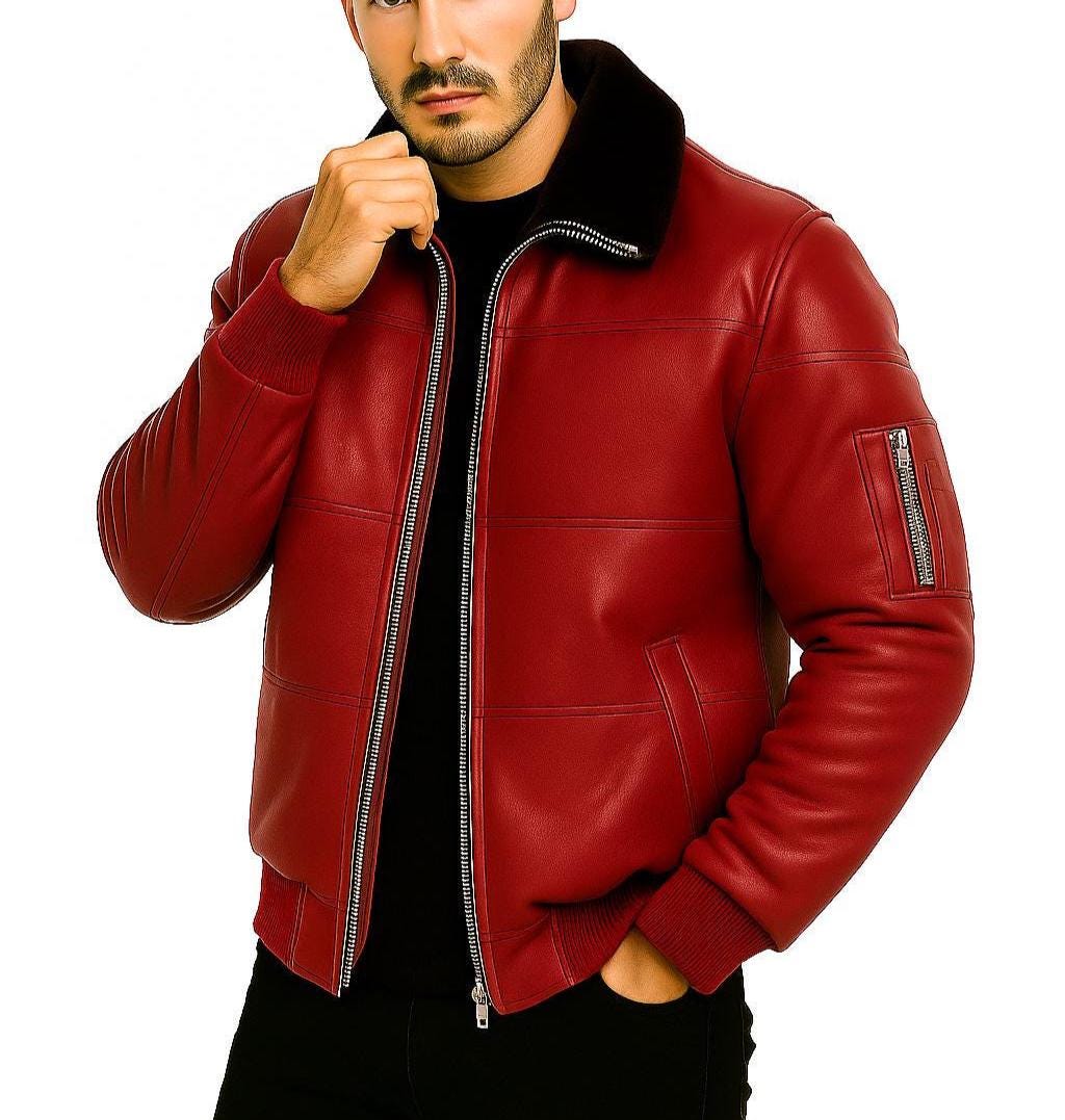Men's Handmade Genuine Leather Jacket Classic Zipper Moto Bomber