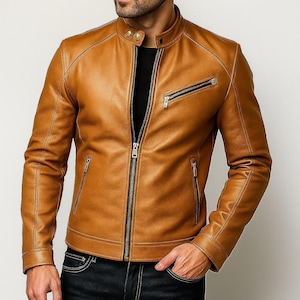 Handmade Men's Leather Cafe Racer Jacket - Retro Biker Moto Style Outerwear