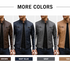 Men's Handmade Cafe Racer Genuine Leather Jacket - Retro Biker Style Casual Outerwear Coat image 3