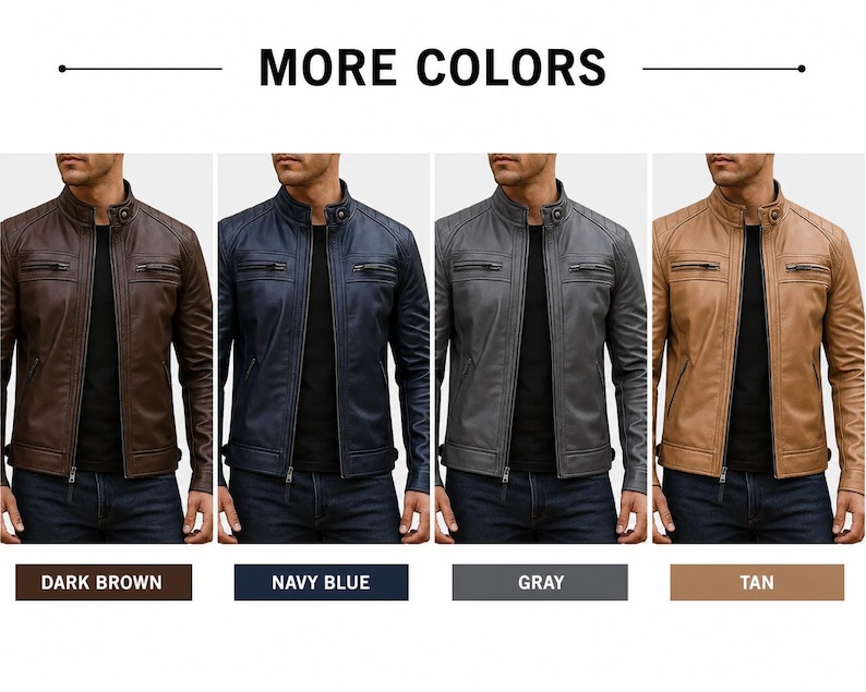 Men's Handmade Cafe Racer Genuine Leather Jacket - Retro Biker Style Casual Outerwear Coat image 3