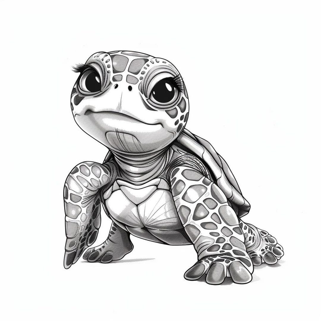 Turtles Cartoon Black and White Bundle 1 45 Digital Ai Line Art PNG-SVG ...