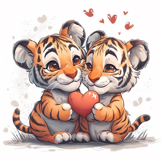 Tiger Hearts Color/black and White Bundle1 60 Digital Line Art Svg