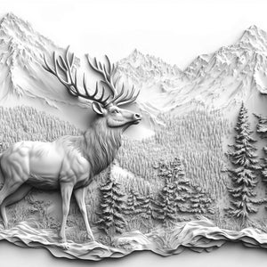 Elk Forrest Bas Relief illustration  Greyscale  Bundle 1   24 Digital Ai Line Art PNG-SVG (Digital Download)