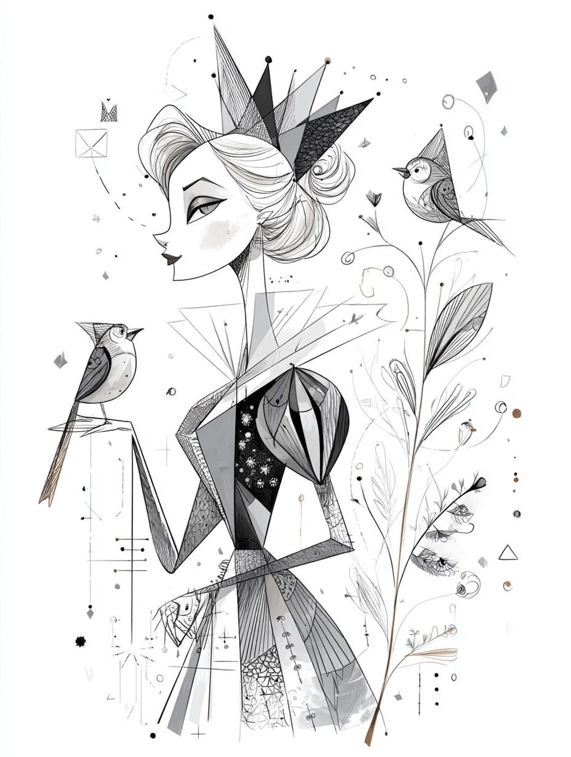Fairy Abstract Queen Line Art Cartoon Black and White Bundle 1 24 ...