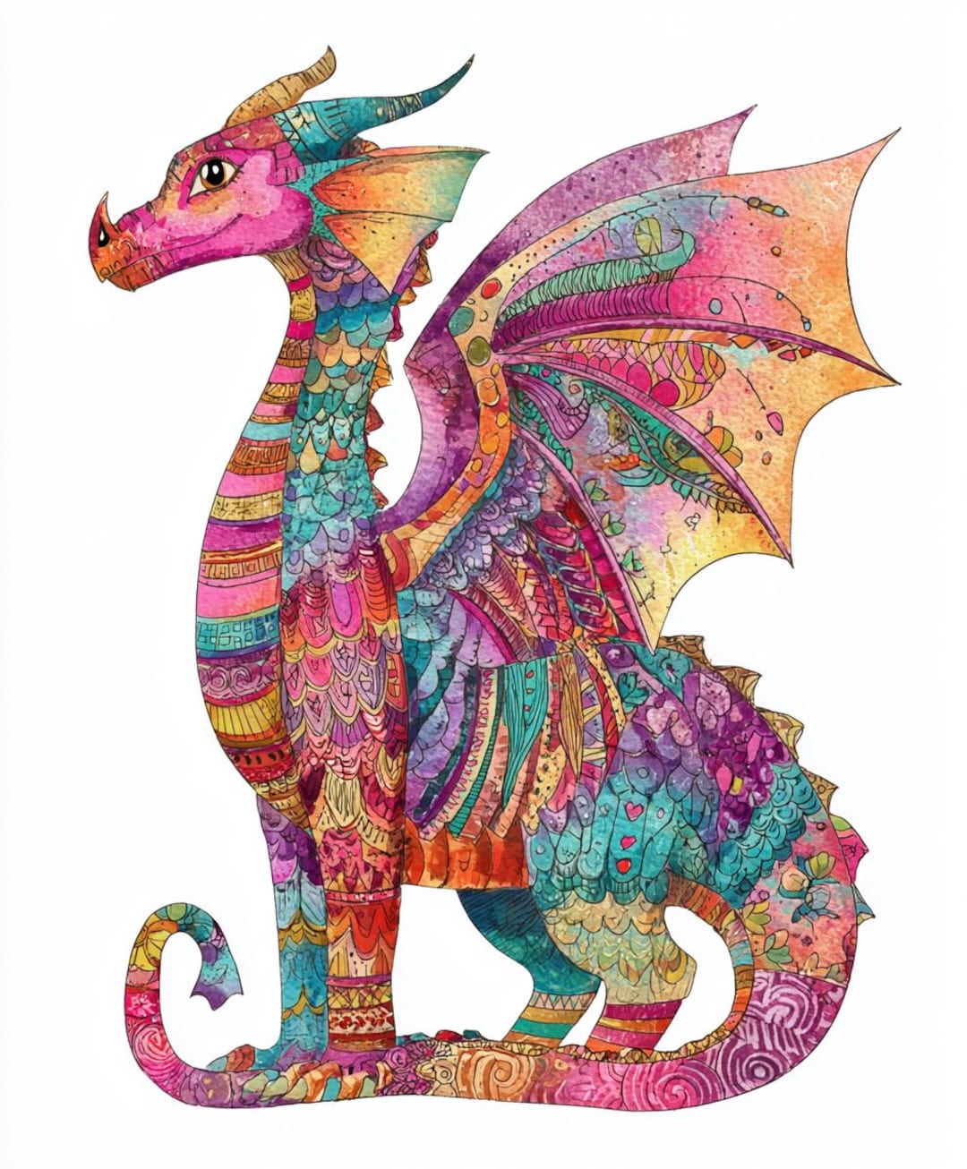 ドラゴン水彩線画バンドル 1/20 デジタル Ai 線画 PNG-SVG (デジタル