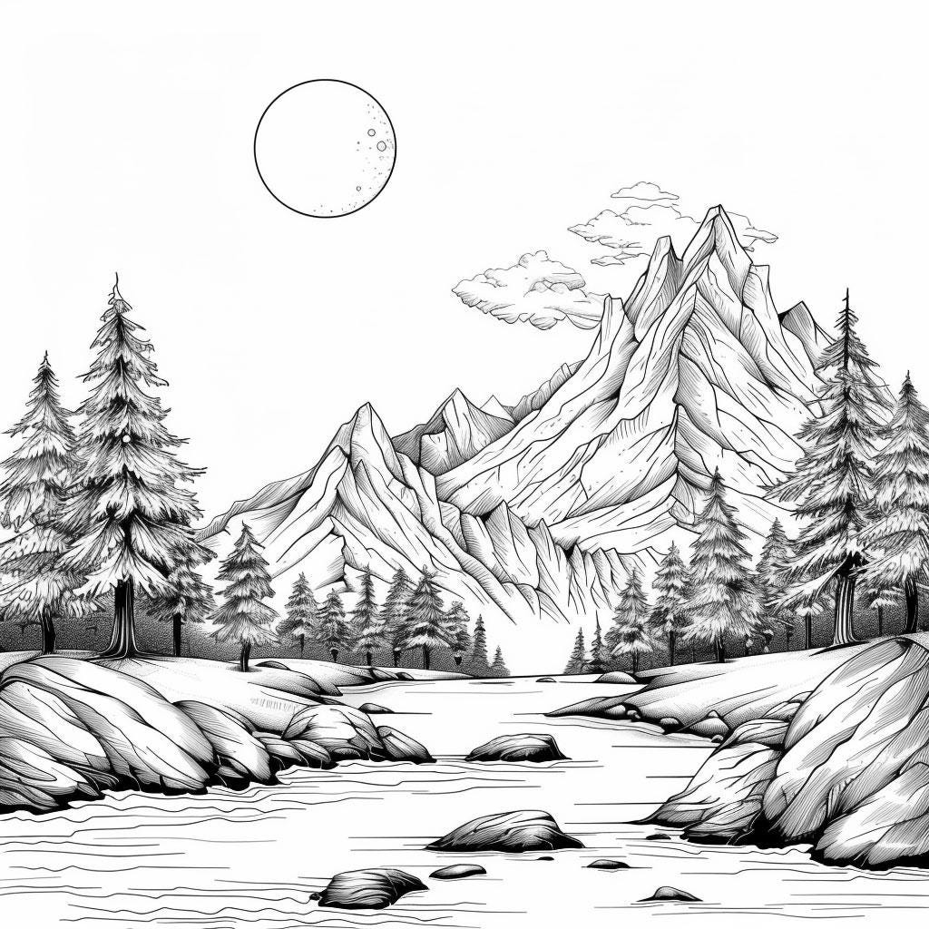 Mountains Clean Line Art - Black/white Bundle 3 24 Digital Line