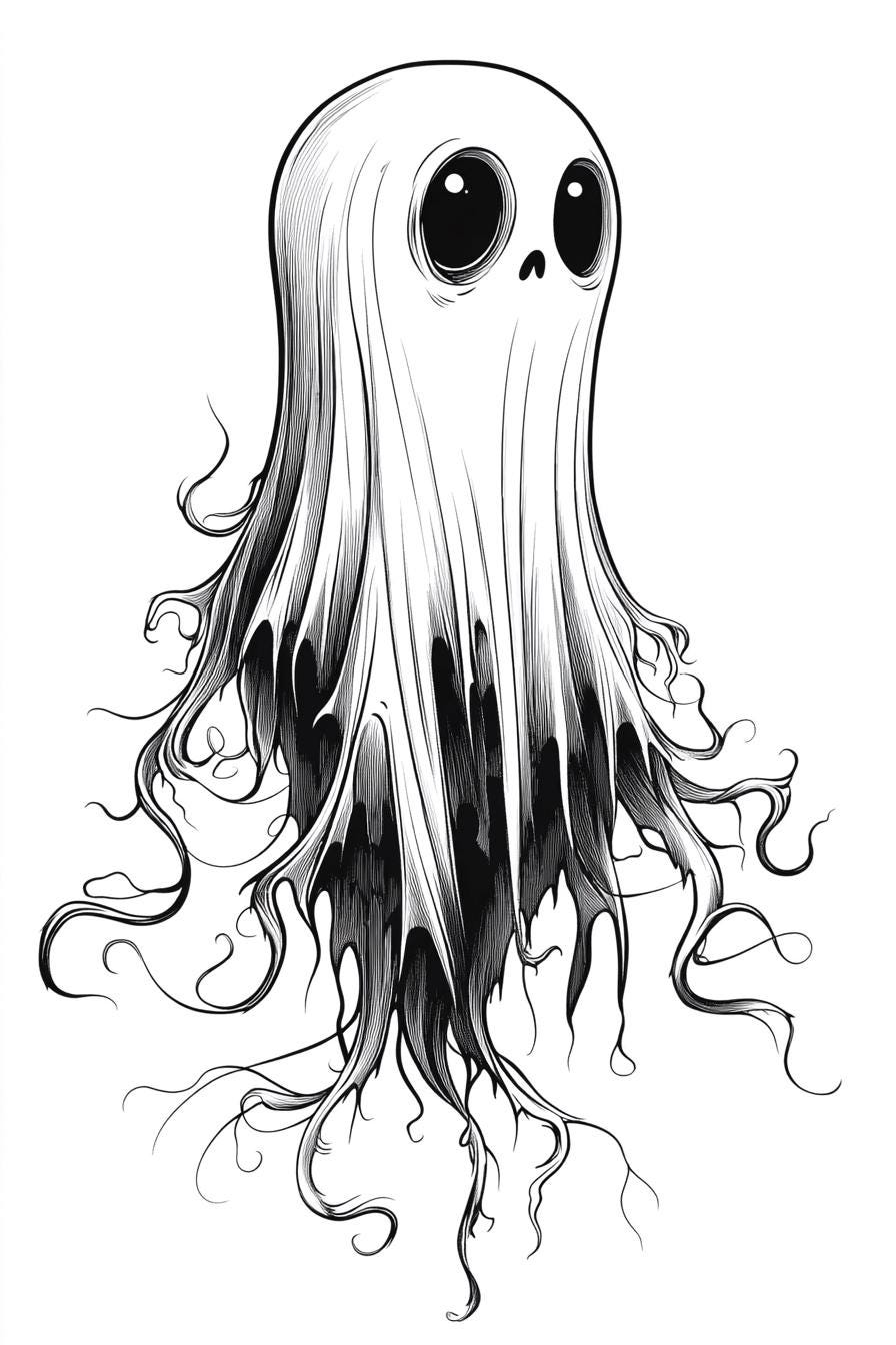 Ghost Cartoon Black and White Bundle 1 48 Digital Ai Line Art PNG
