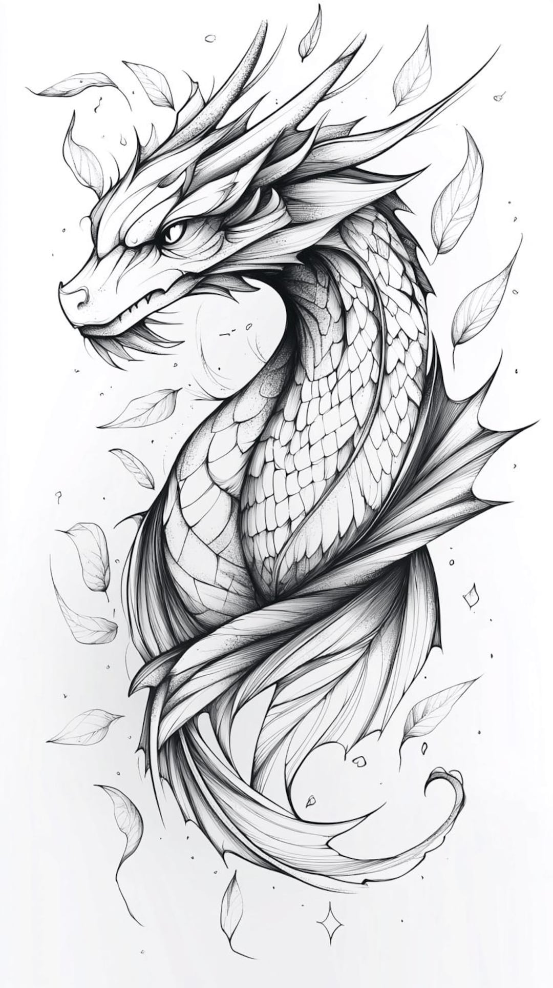 ドラゴン 線画 手描き B4 ドラゴンイラスト 白黒バンドル2 36点 デジタルAI線画 PNG-SVG