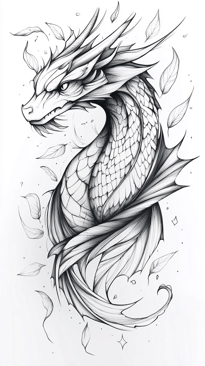 ドラゴン 線画 手描き B4 ドラゴンのイラスト 白黒バンドル 2 36 デジタル Ai 線画 PNG-SVG