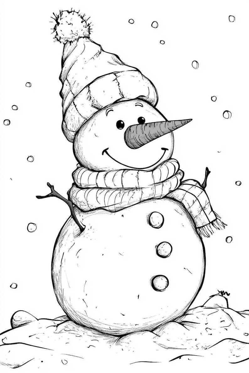Snowman Line Art Illustration Black and White Bundle 1 24 Digital Ai ...