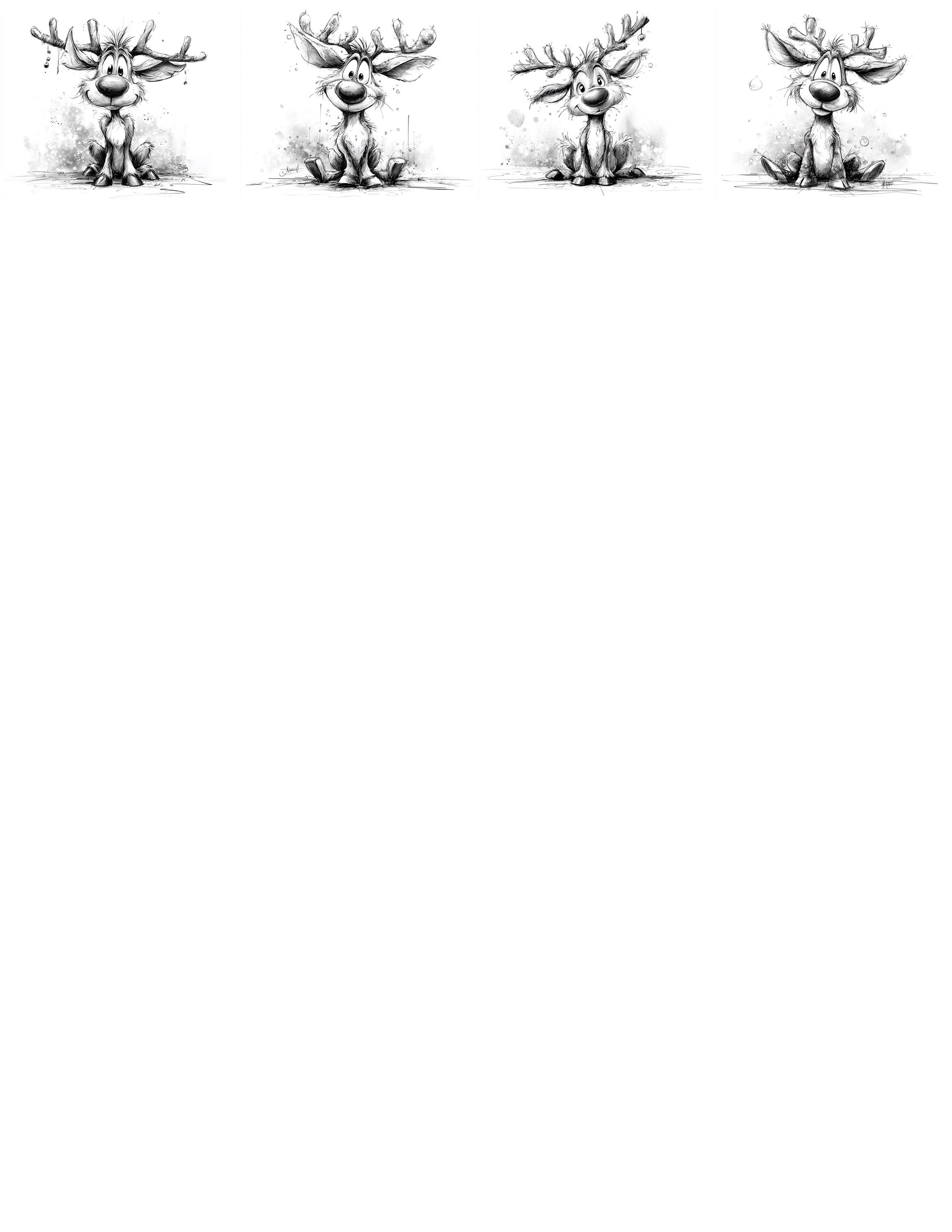 トナカイのクレイジーな漫画風線画 白黒バンドル 1 28 デジタル線画 AI