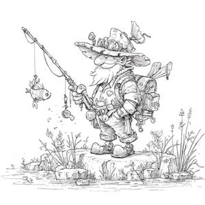 Fisherman Cartoon Line Art Black and White Bundle 1 22 Digital Ai Line Art PNG-SVG (Digital Download) image 9