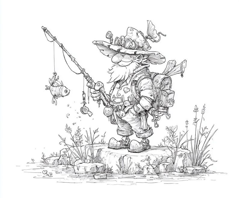 Fisherman Cartoon Line Art Black and White Bundle 1 22 Digital Ai Line Art PNG-SVG (Digital Download) image 9