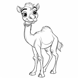 Paquete de 1 36 dibujos animados de camellos en blanco y negro con líneas de arte digital Ai Svg-Png