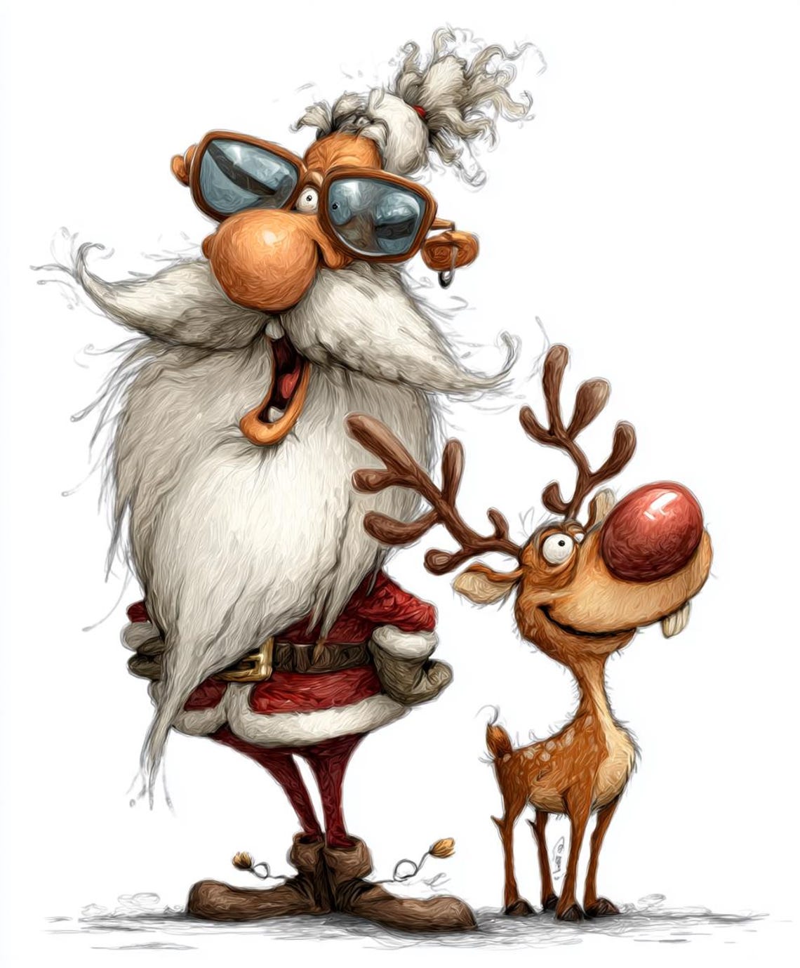 Santa and Rudolf Crazy Cartoon Line Art Color Bundle 2 24 Digital Ai ...