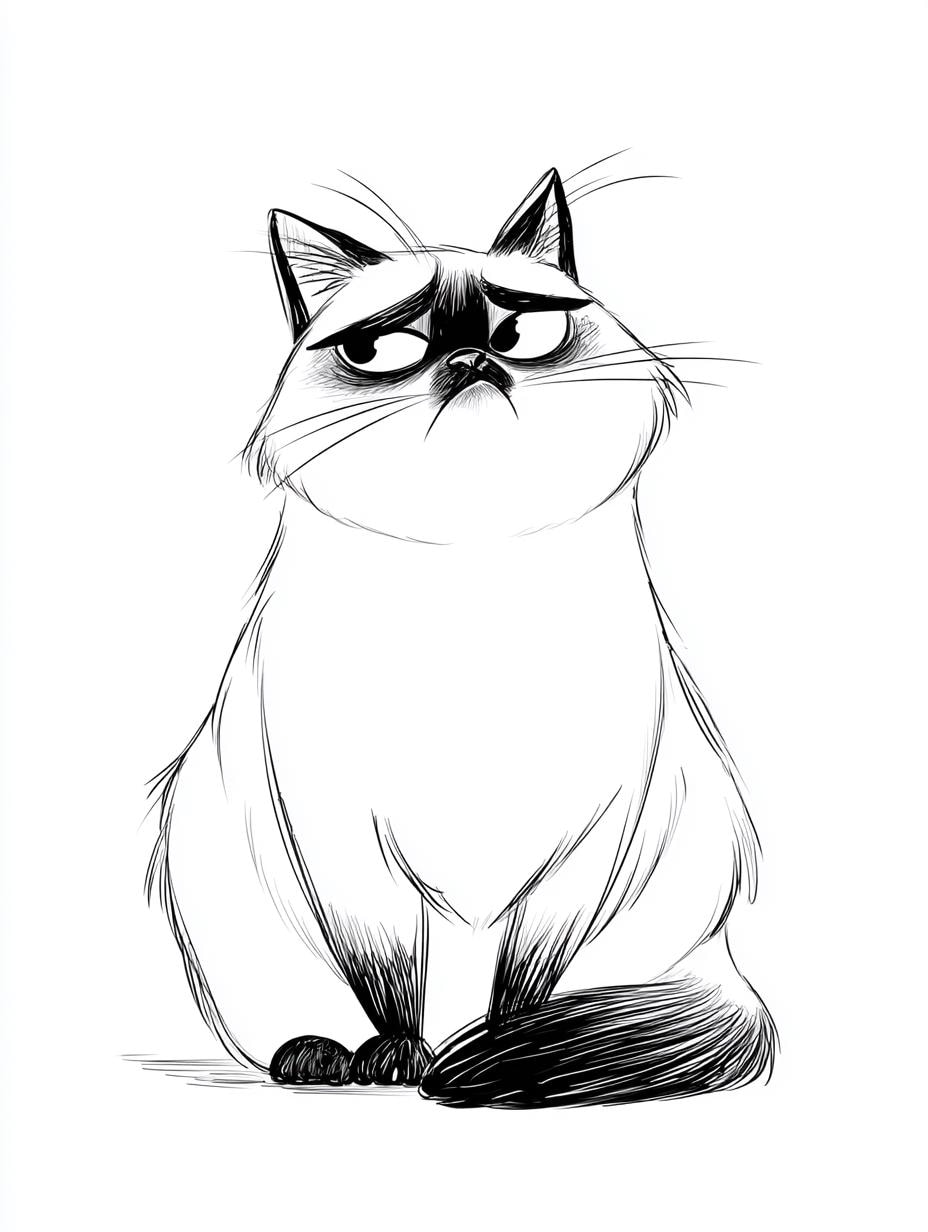 Cat Siamese Cartoon Line Art Bundle 1 (PNG, SVG, AI Digital Download) (Digital Download)