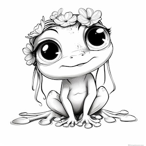 Frogs Feminine Cartoon  Black and White  Bundle 1   48  Digital Line Art Ai  PNG SVG