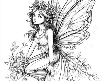 Fairys Cartoon Black and White  Bundle 3   42 Digital Ai Line Art PNG-SVG (Digital Download)