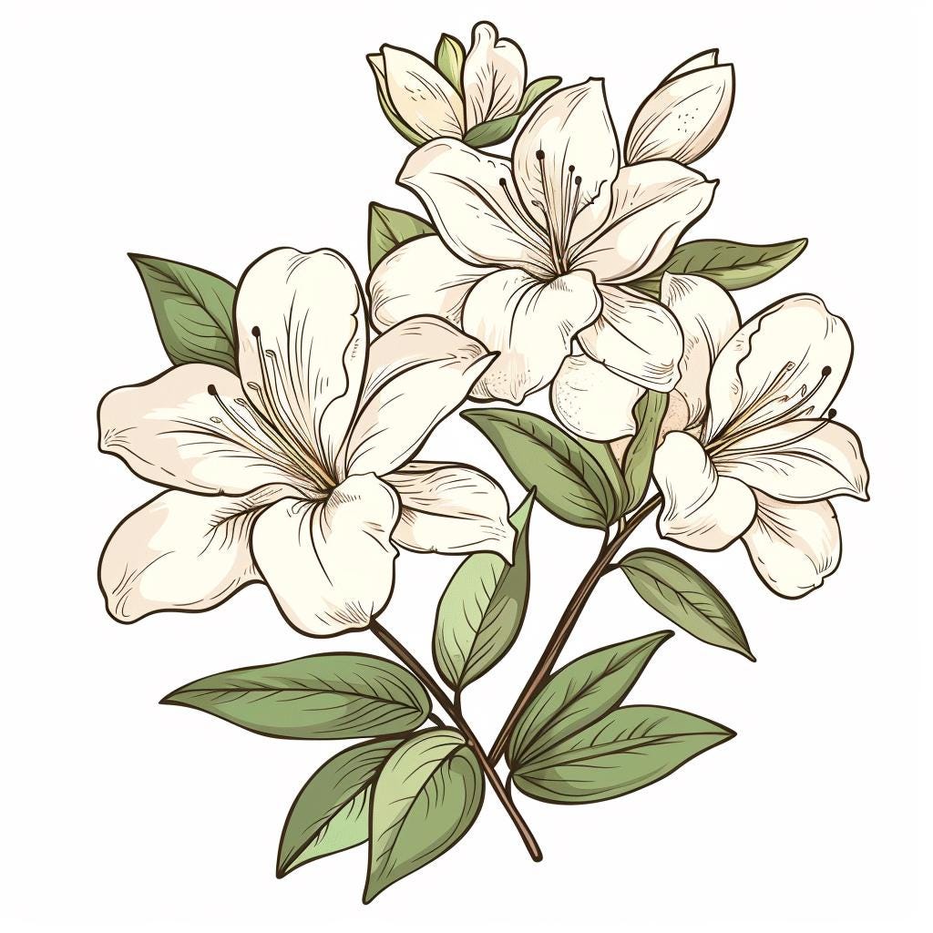 Azaleas Blooms Line Art Color Bundle 2 45 Digital Ai Line Art PNG-SVG ...