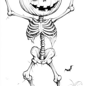 Paquete de 1 45 dibujos animados de cabeza de calabaza de esqueleto en blanco y negro, arte lineal digital Ai Svg-Png