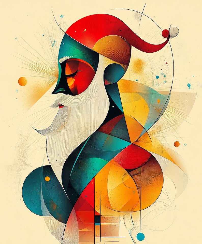 Santa Abstract Line Santa Abstract Modern Line Art Illustration Color Bundle 3 16 Digital ...