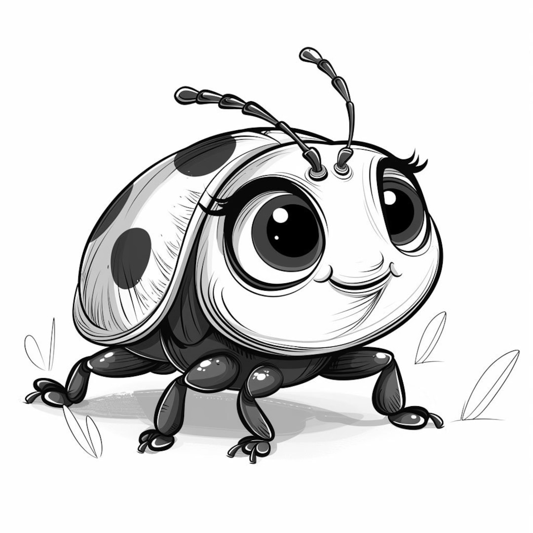 てんとう虫の漫画の白黒バンドル 1 72 デジタル AI 線画 PNG-SVG
