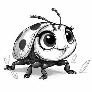 Marienkäfer Cartoon Schwarzweiß Bündel 1 72 Digital Line Art Ai PNG SVG