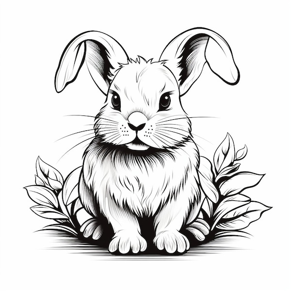 BUNNYs of Easter Black and White Bundle 1   40  Digital Line Art  Svg-Png-Jpg  Ai Images