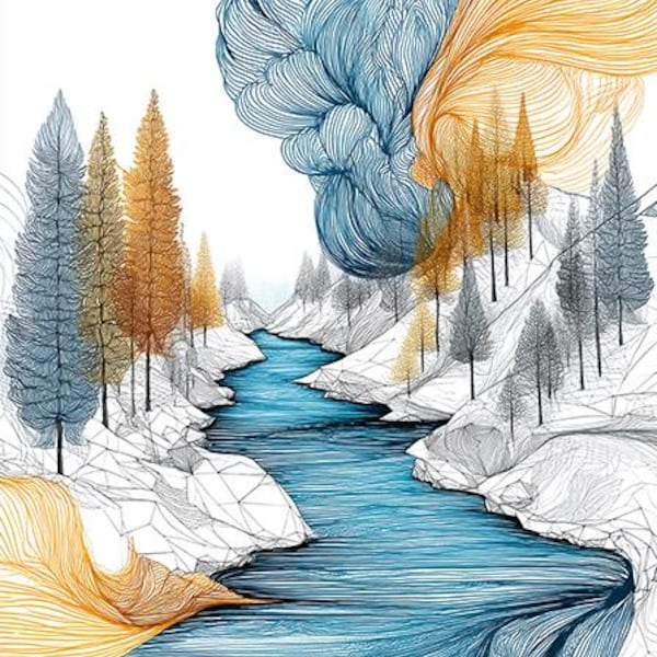 Mountain Abstract Line Art Color Bundle 3  8  Digital Ai Line Art PNG-SVG (Digital Download)