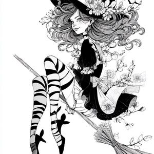 Witch Quirky Cartoon Line art illustration Black and White Bundle 1   28 Digital Ai Line Art PNG-SVG