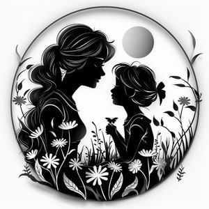 母の日 母子シルエット バンドル1 48 デジタル ライン アート Ai SVG-Png
