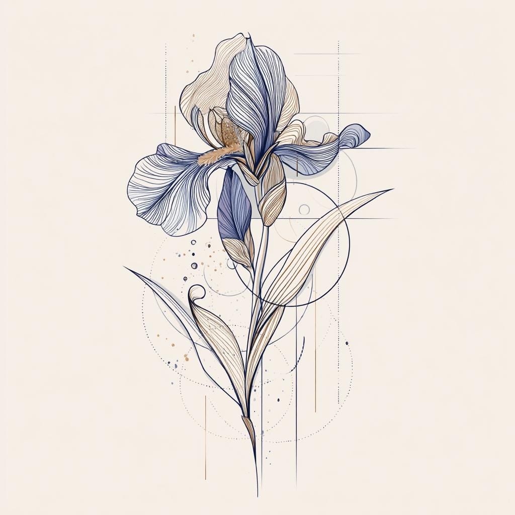 Iris Bloom Abstract Line Art Color Bundle 1 24 Digital Ai Line Art PNG ...