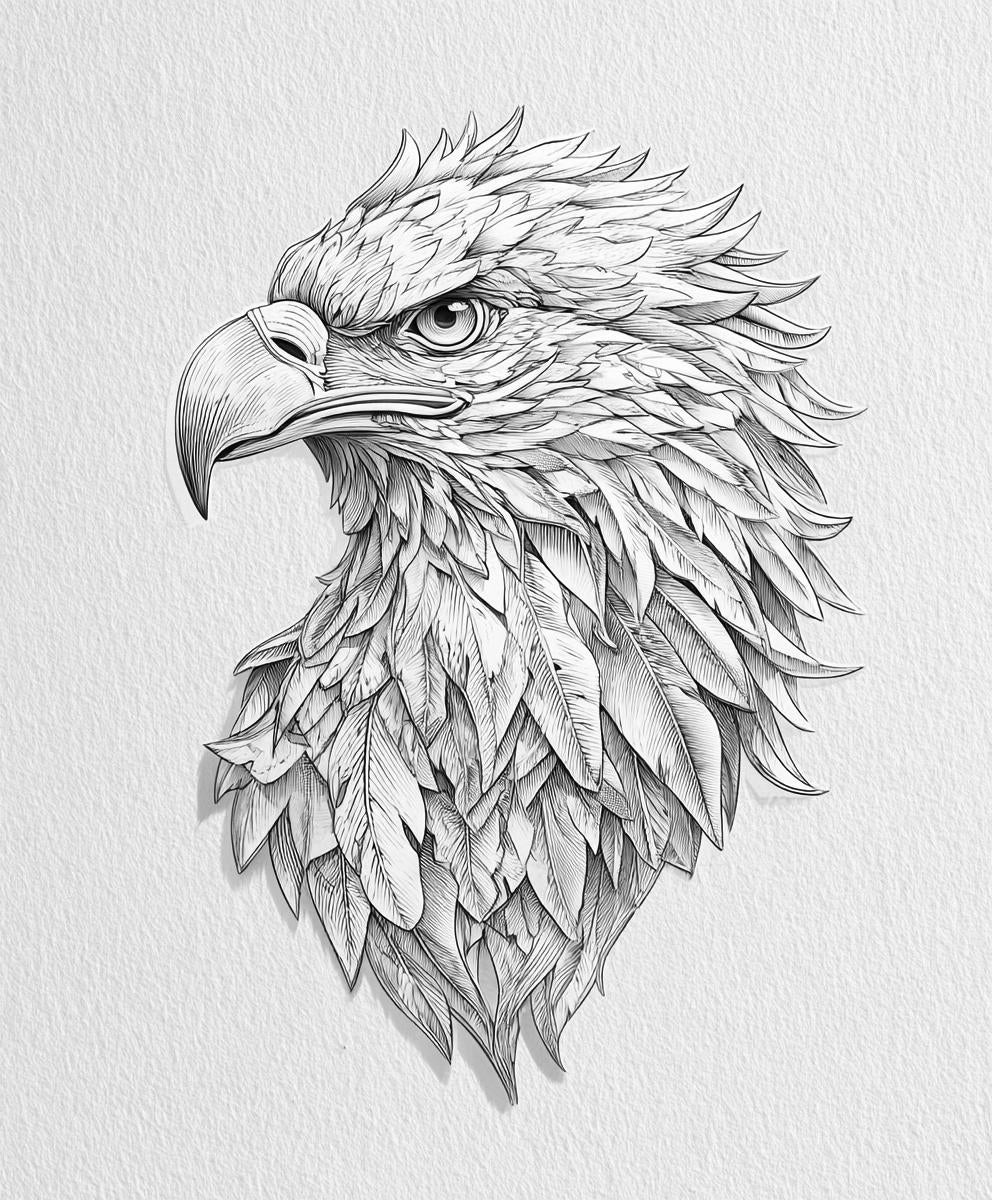 Eagle Bald Head Bas Relief Line Art Illustration Greyscale Bundle 2 24 ...