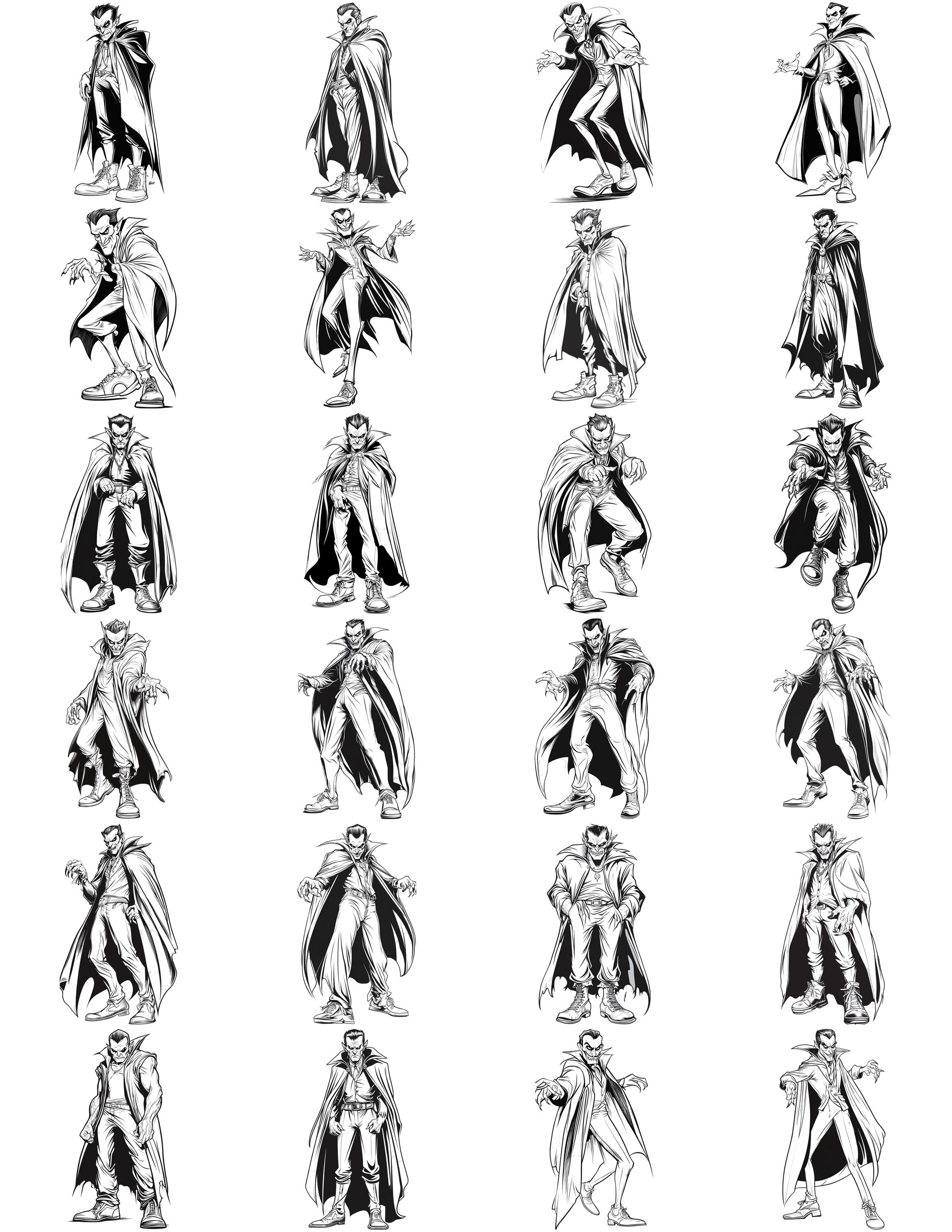 ドラキュラ漫画線画イラスト白黒バンドル2 48デジタルAI線画PNG-SVG